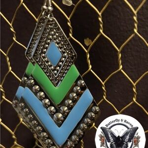 Chevron Patterned Earrings with Green and Blue